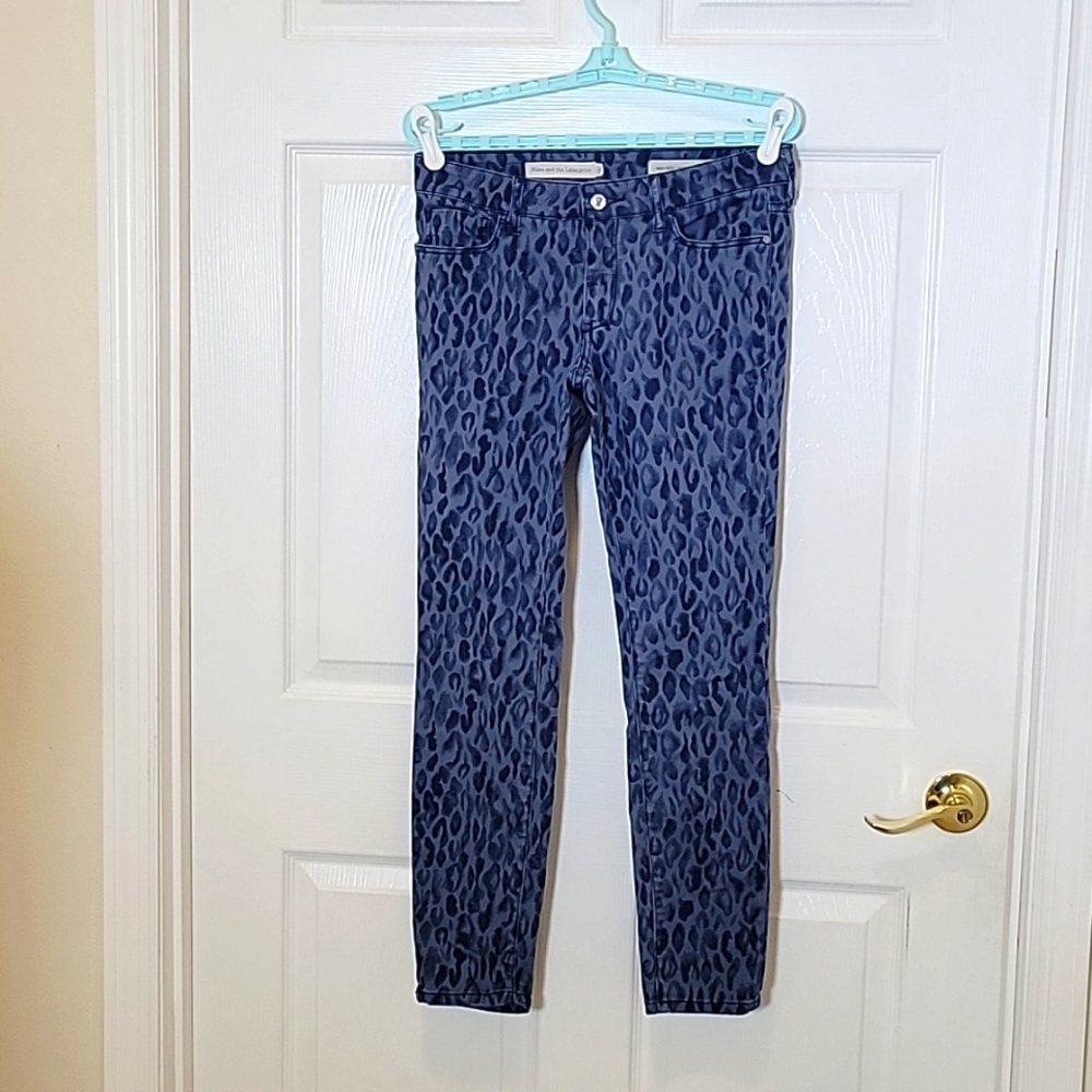 Anthropologie blue leopard print mid rise skinny jeans size 27